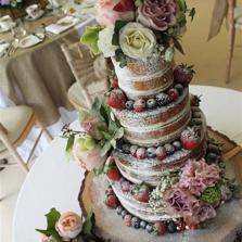 Naked Cake with Berries and Fresh Flowers